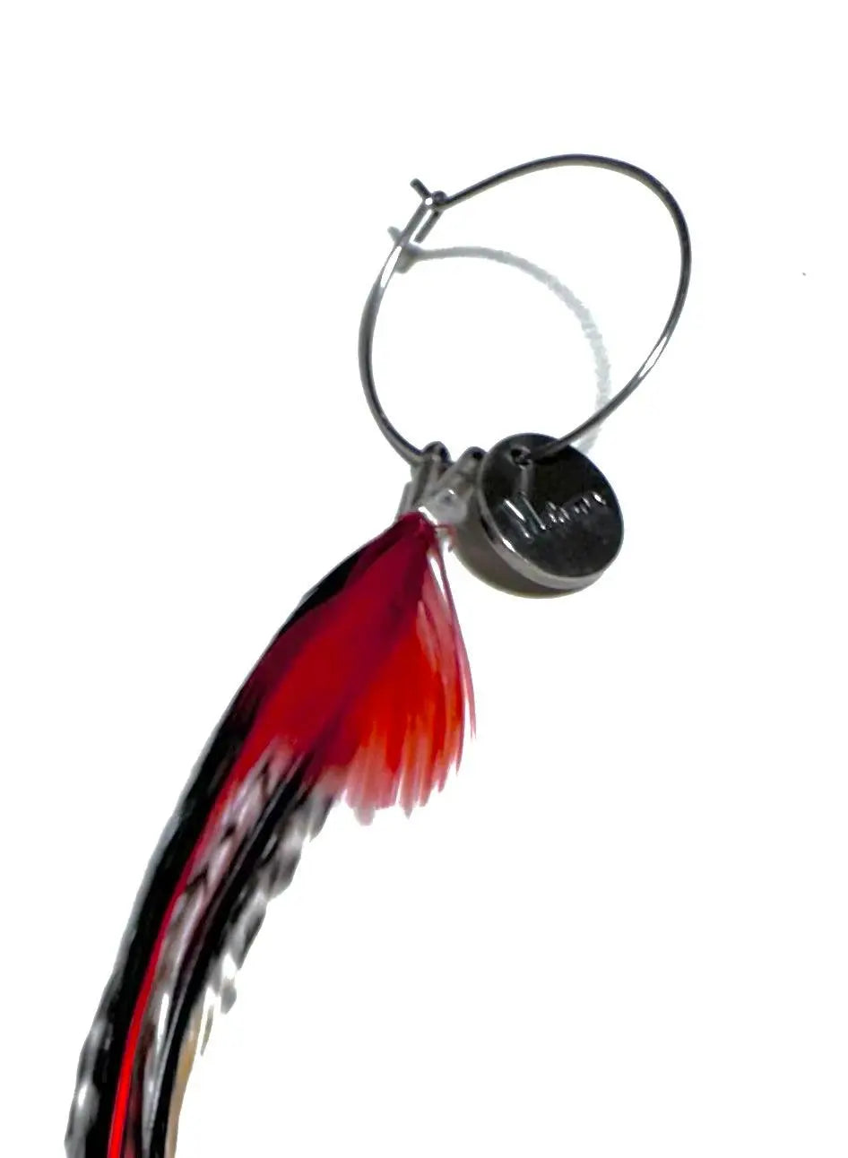 Boucle d’oreille en plumes Rouge/noir/blanc - Mahana Bijoux