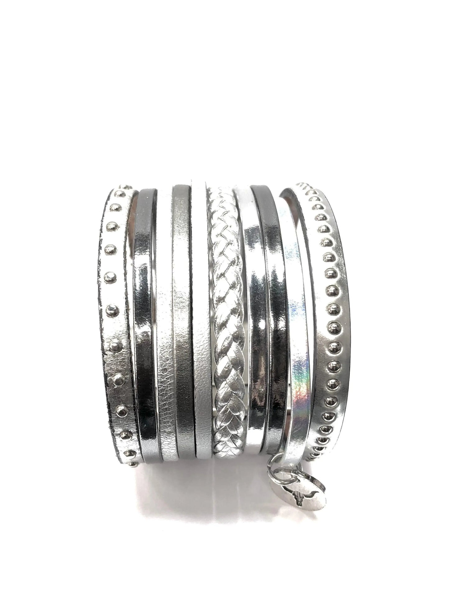 Manchette en cuir argent Ornella - Mahana Bijoux