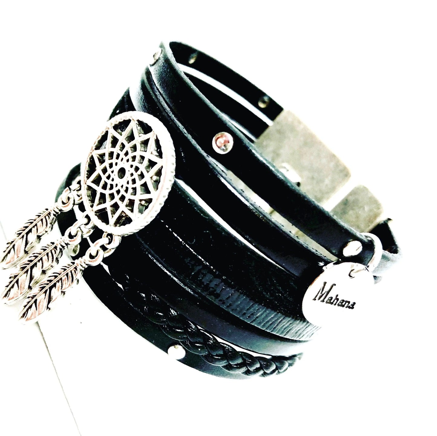 Manchette en cuir Dreamcatcher - Mahana Bijoux