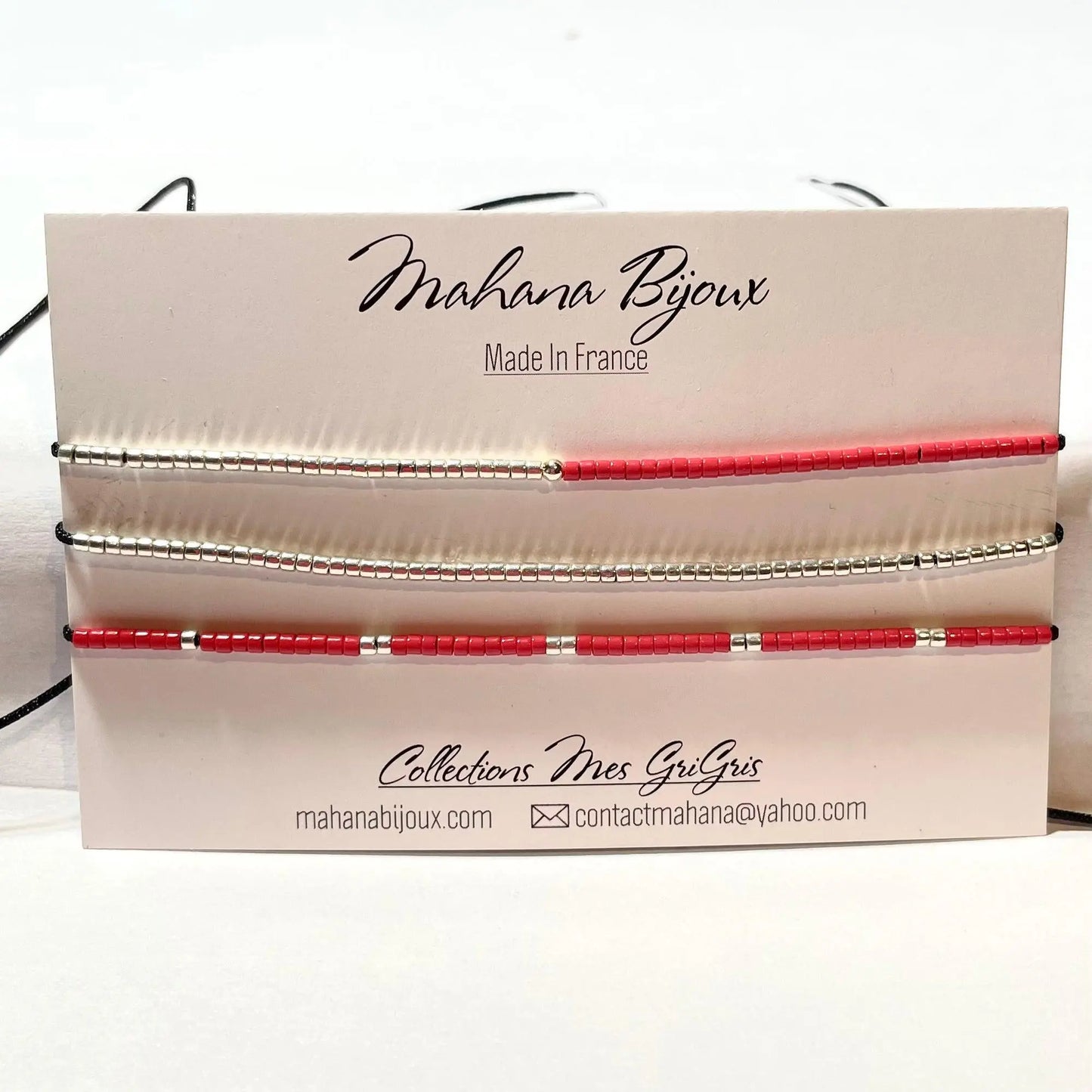 Carte 3 bracelets réglables en perles Miyuki et argent 925 “Redluck » - Mahana Bijoux