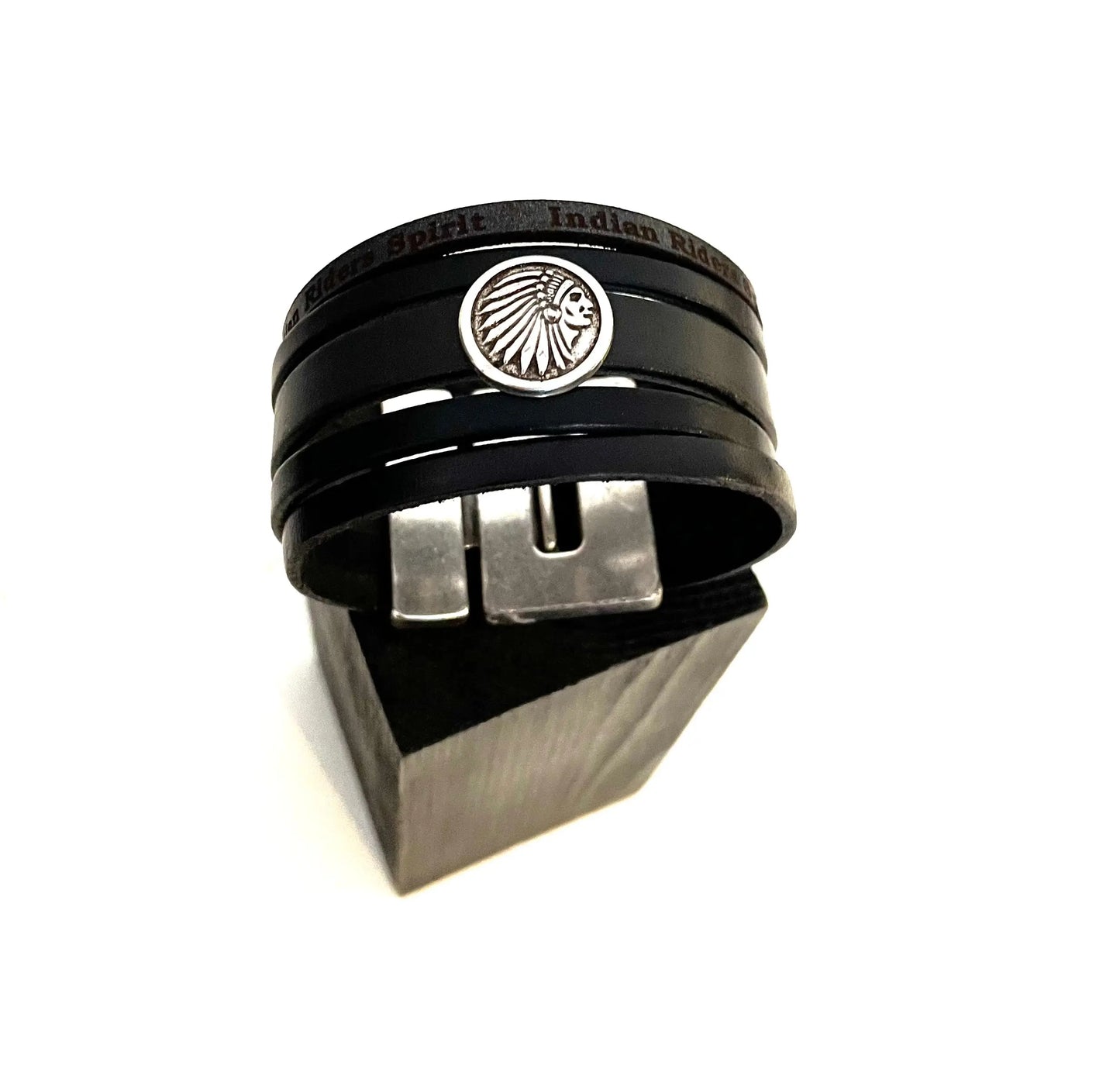 Bracelet en cuir noir "Indian rider" - Mahana Bijoux