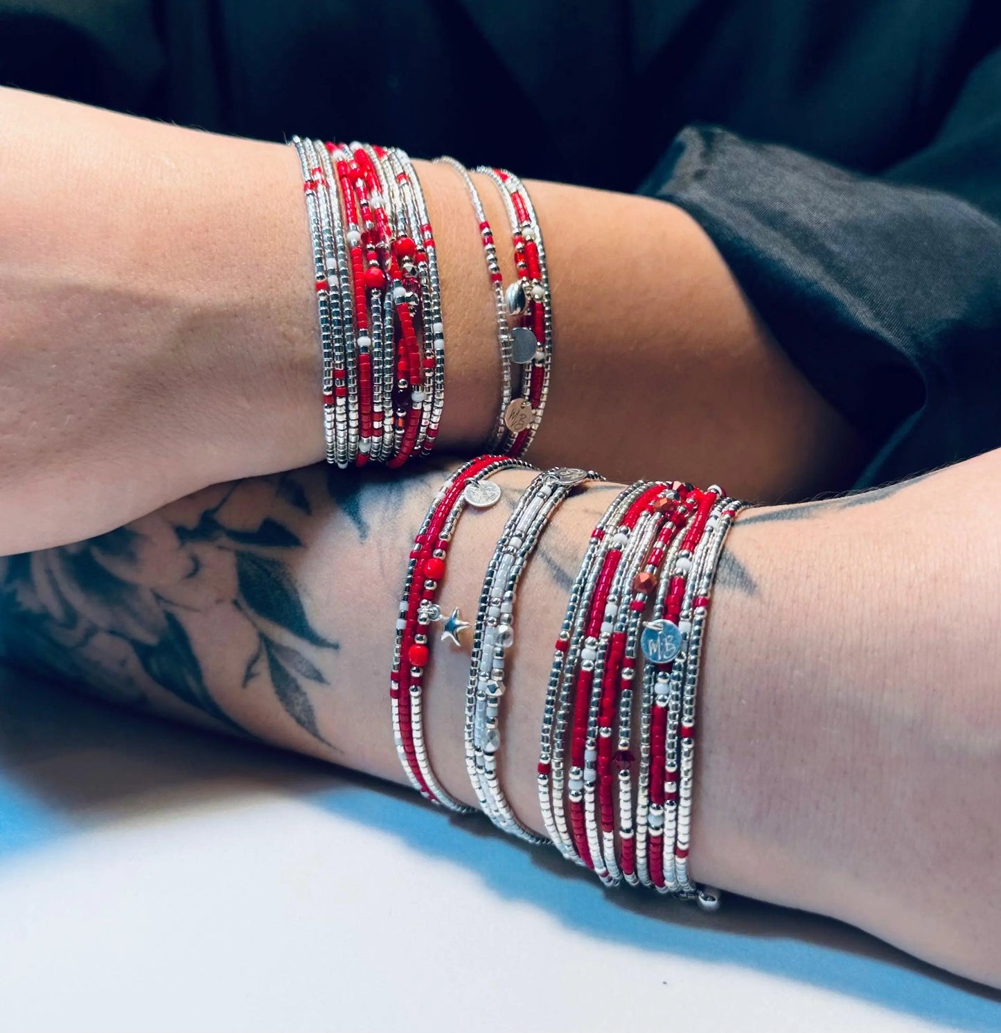 Bracelet 3 rangs en Argent 925 “Red Stars ” - Mahana Bijoux