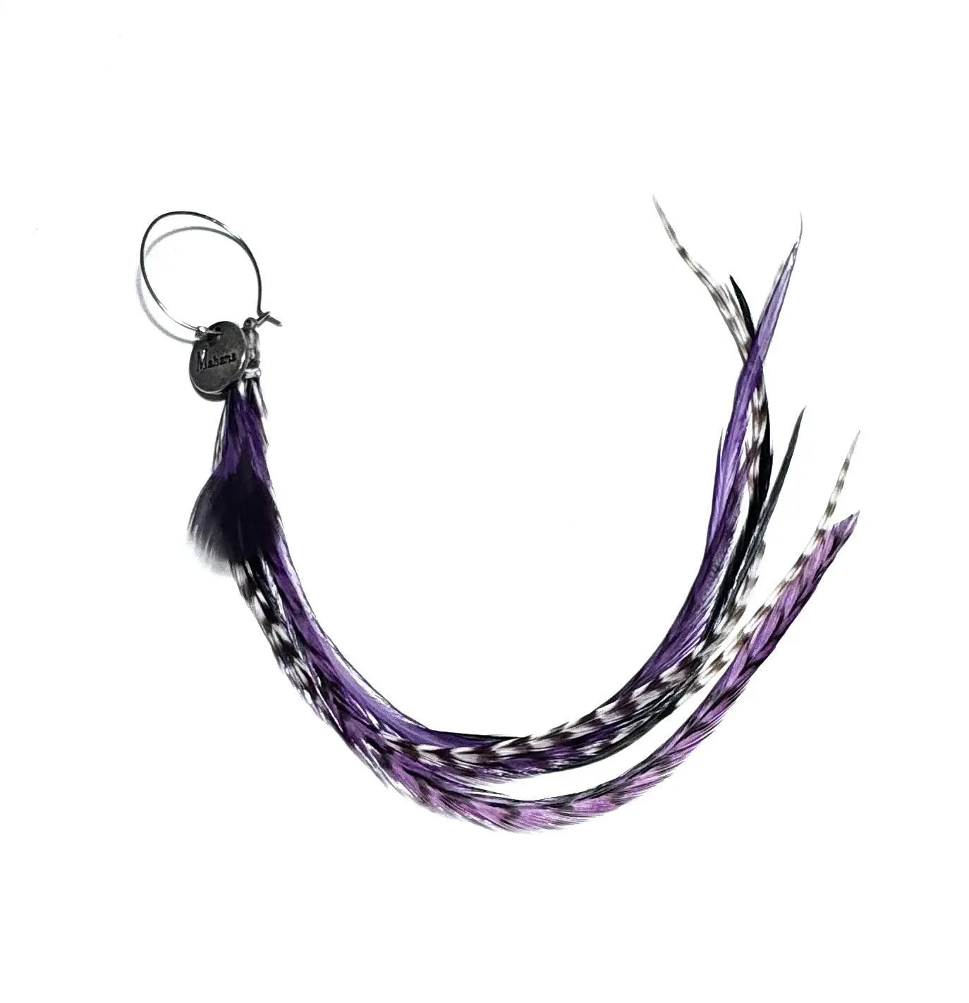 Boucle d’oreille en plumes violet/noir/blanc - Mahana Bijoux