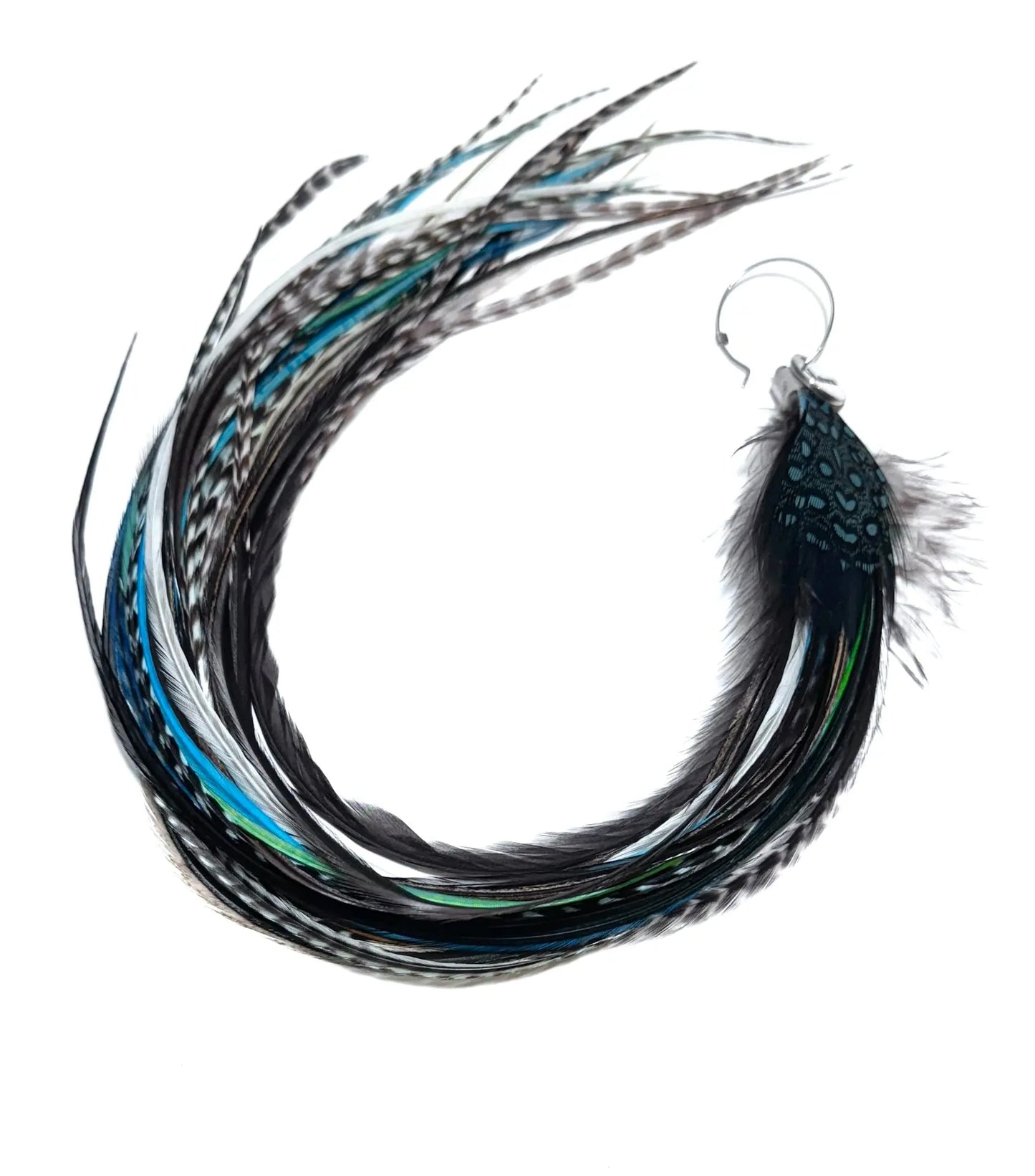 Boucle D'oreille XXL en plumes "Blue Rainbow " - Mahana Bijoux