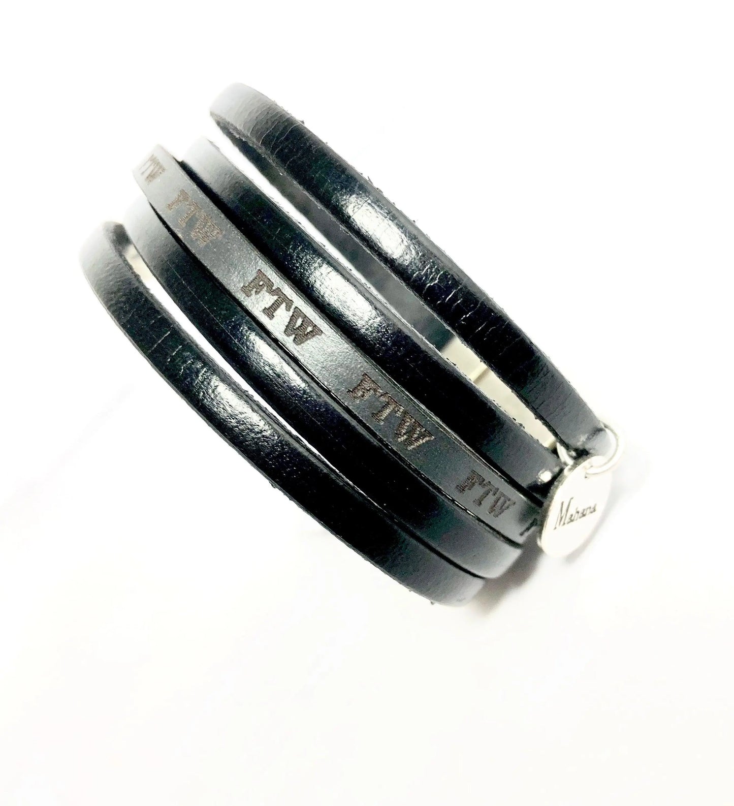 Bracelet noir en cuir FTW - Mahana Bijoux