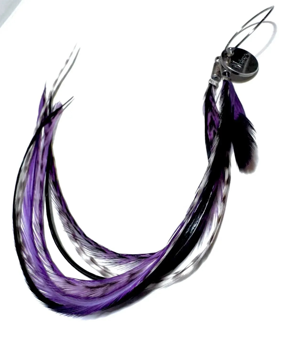 Boucle d’oreille en plumes violet/noir/blanc - Mahana Bijoux
