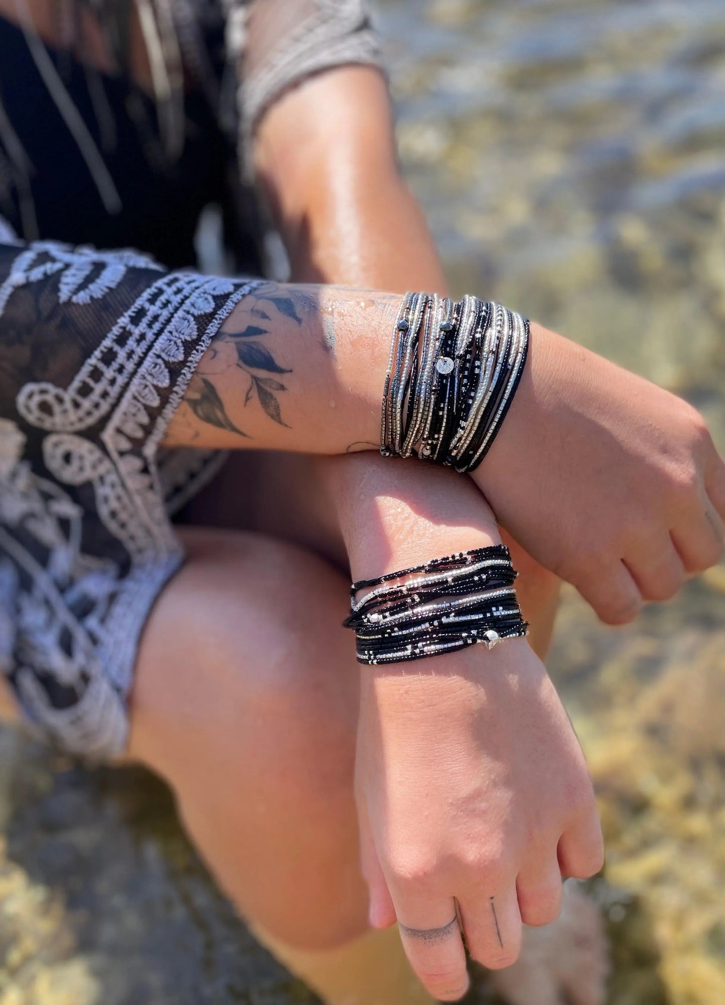 Bracelet multi tours noir et argent 925 “L’Atlanta” - Mahana Bijoux