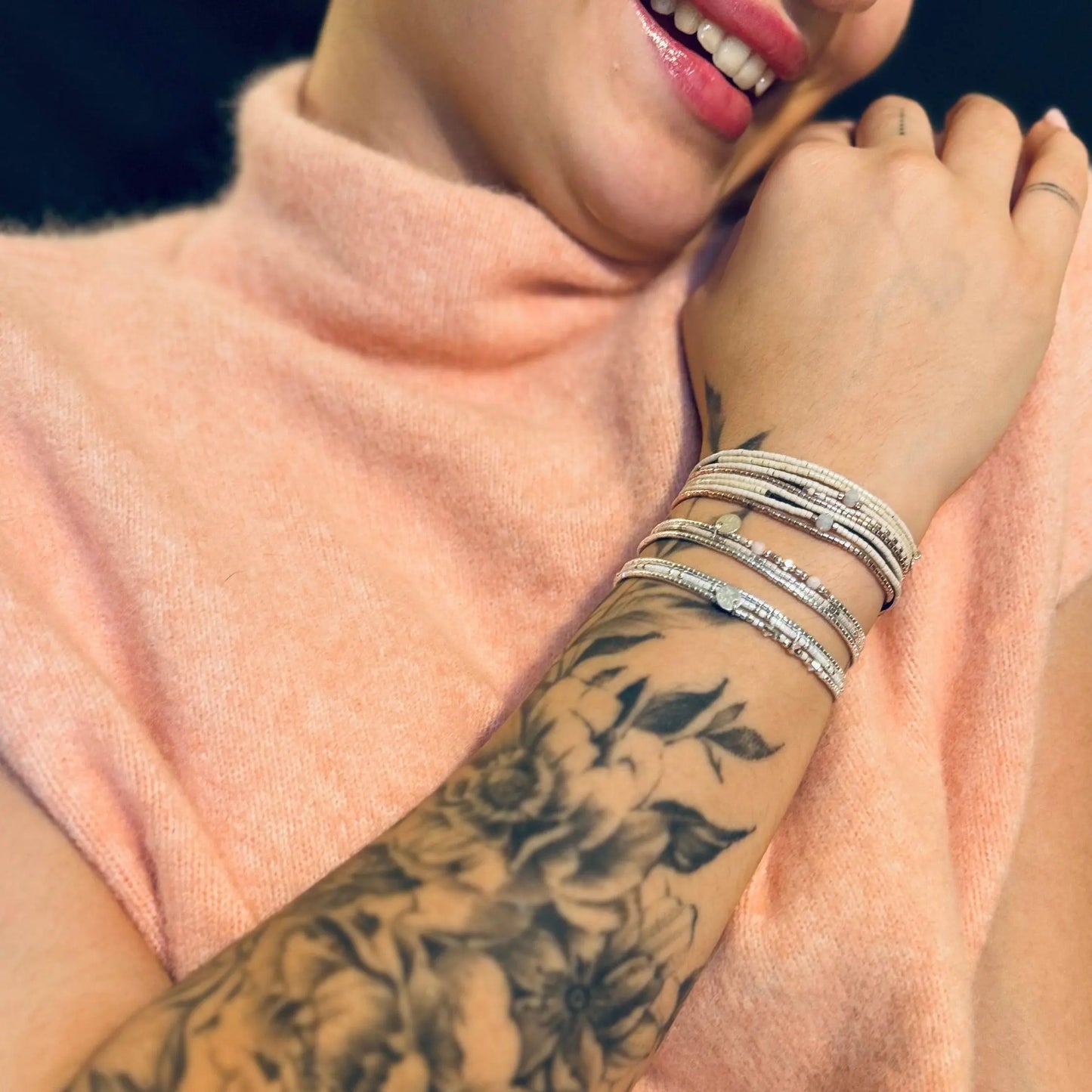 Bracelet 3 rangs en argent 925 “Sweet Pink ” - Mahana Bijoux
