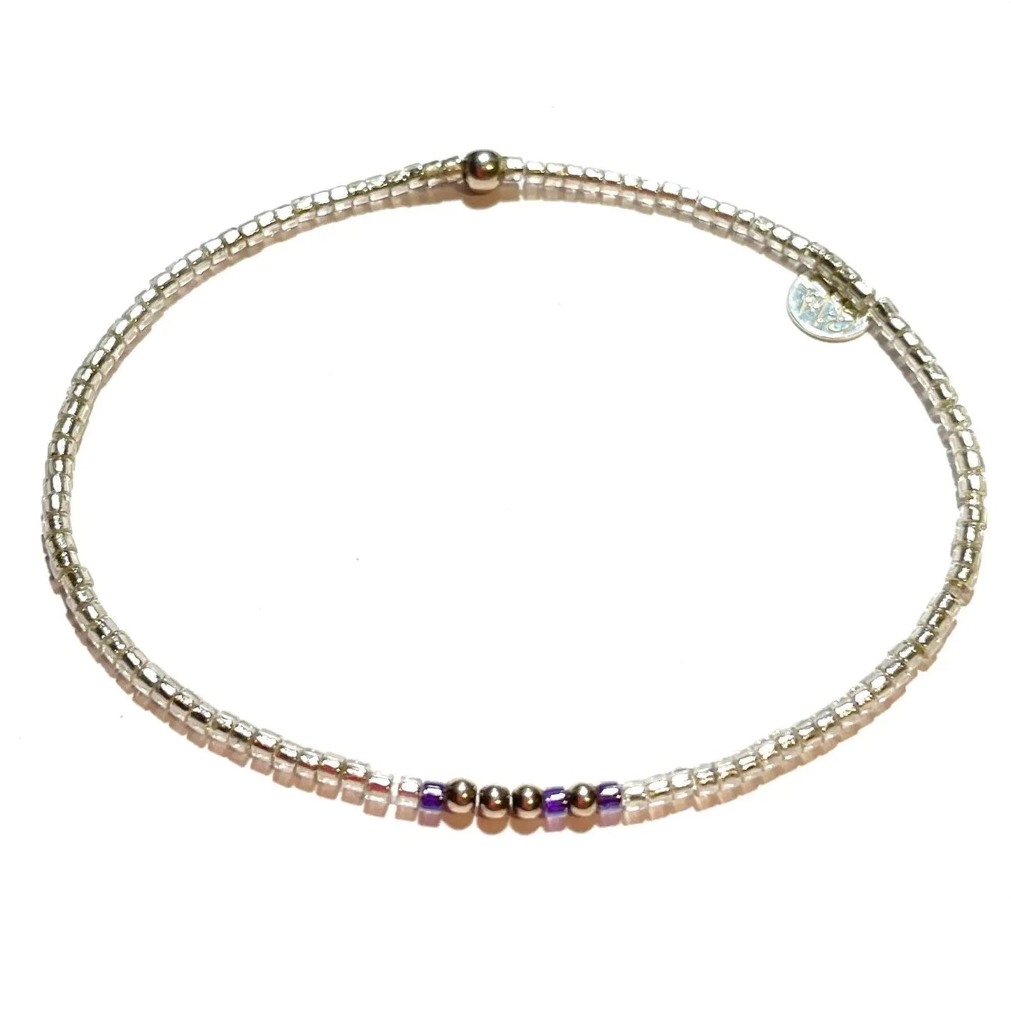 Bracelet Elastique Argent 925 et Miyuki Violet transparent - Mahana Bijoux