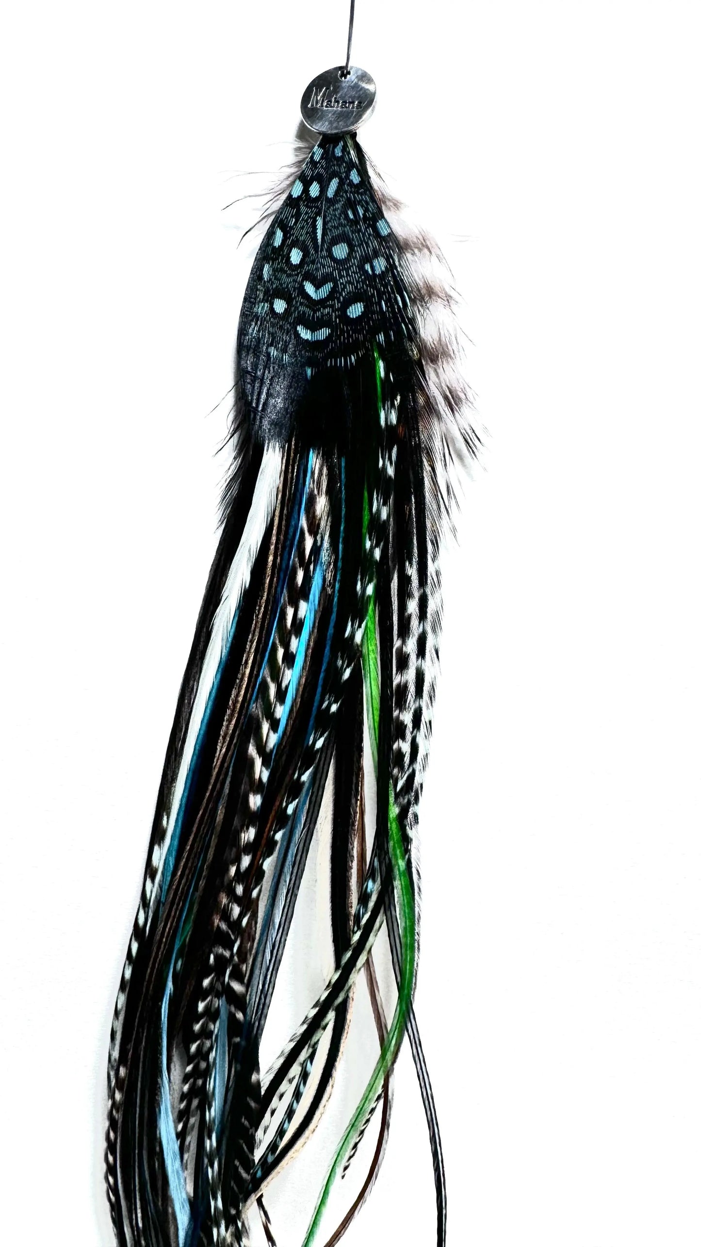 Boucle D'oreille XXL en plumes "Blue Rainbow " - Mahana Bijoux