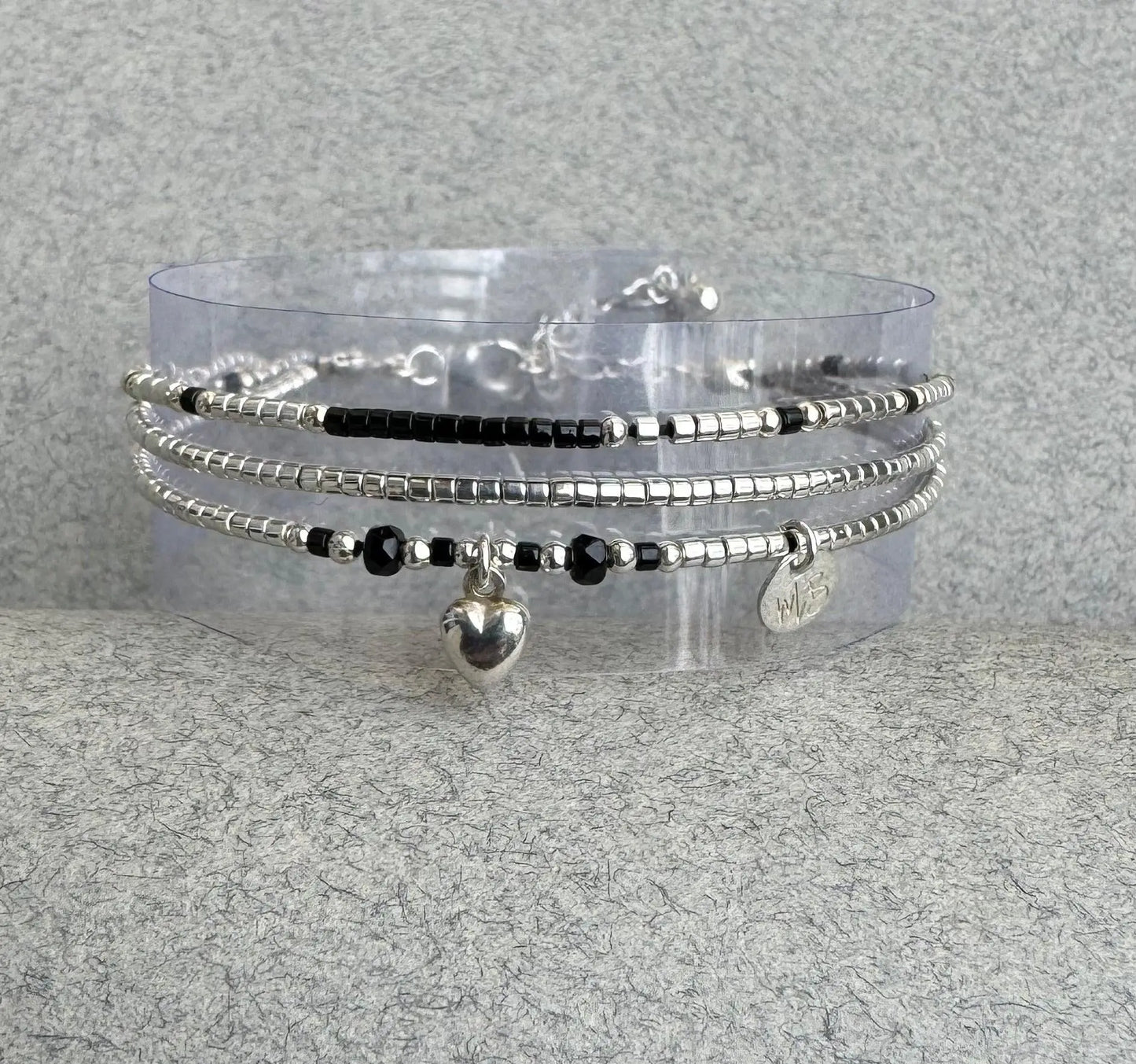 Bracelet 3 rangs en Argent 925 “Black Heart ” - Mahana Bijoux