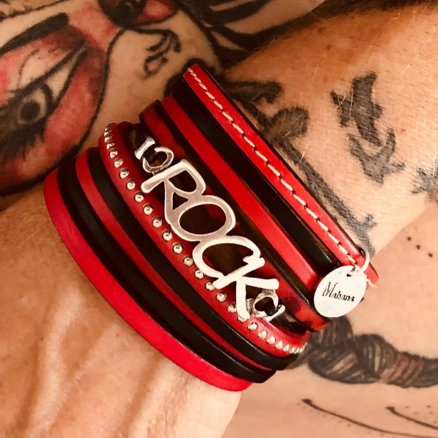 Bracelet Rock en cuir rouge “Rolling S“ - Mahana Bijoux