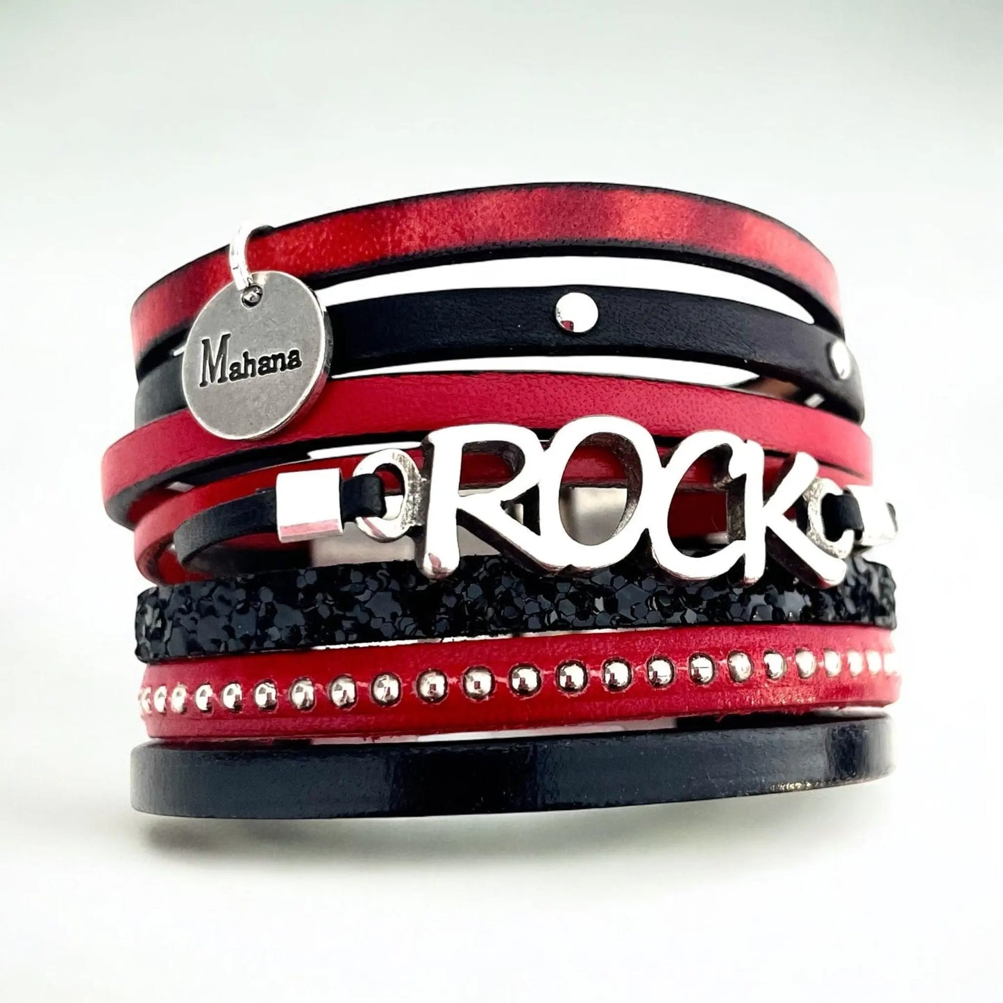 Bracelet Rock en cuir rouge “Rolling S“
