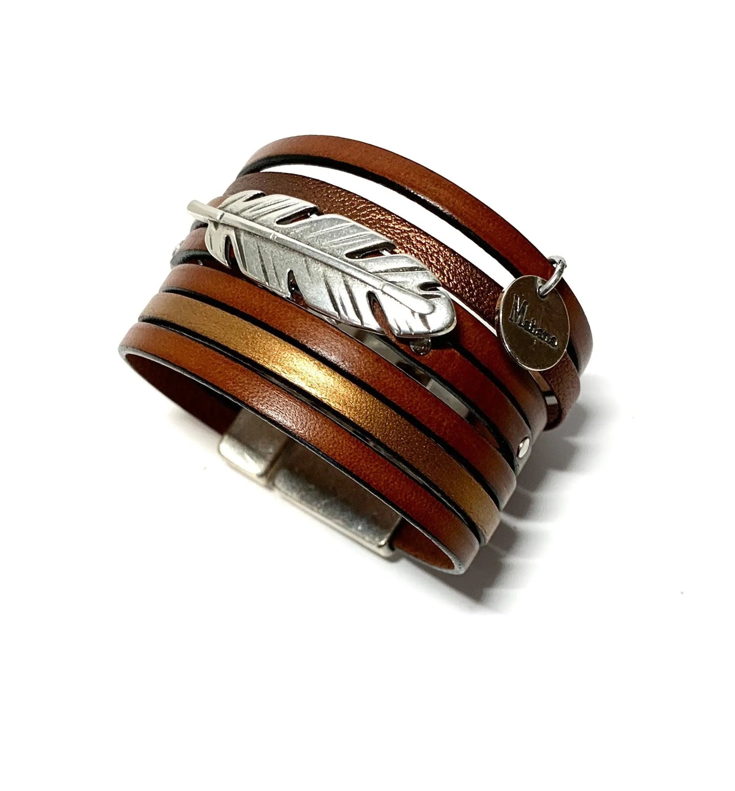 Manchette en cuir et sa plume - Mahana Bijoux