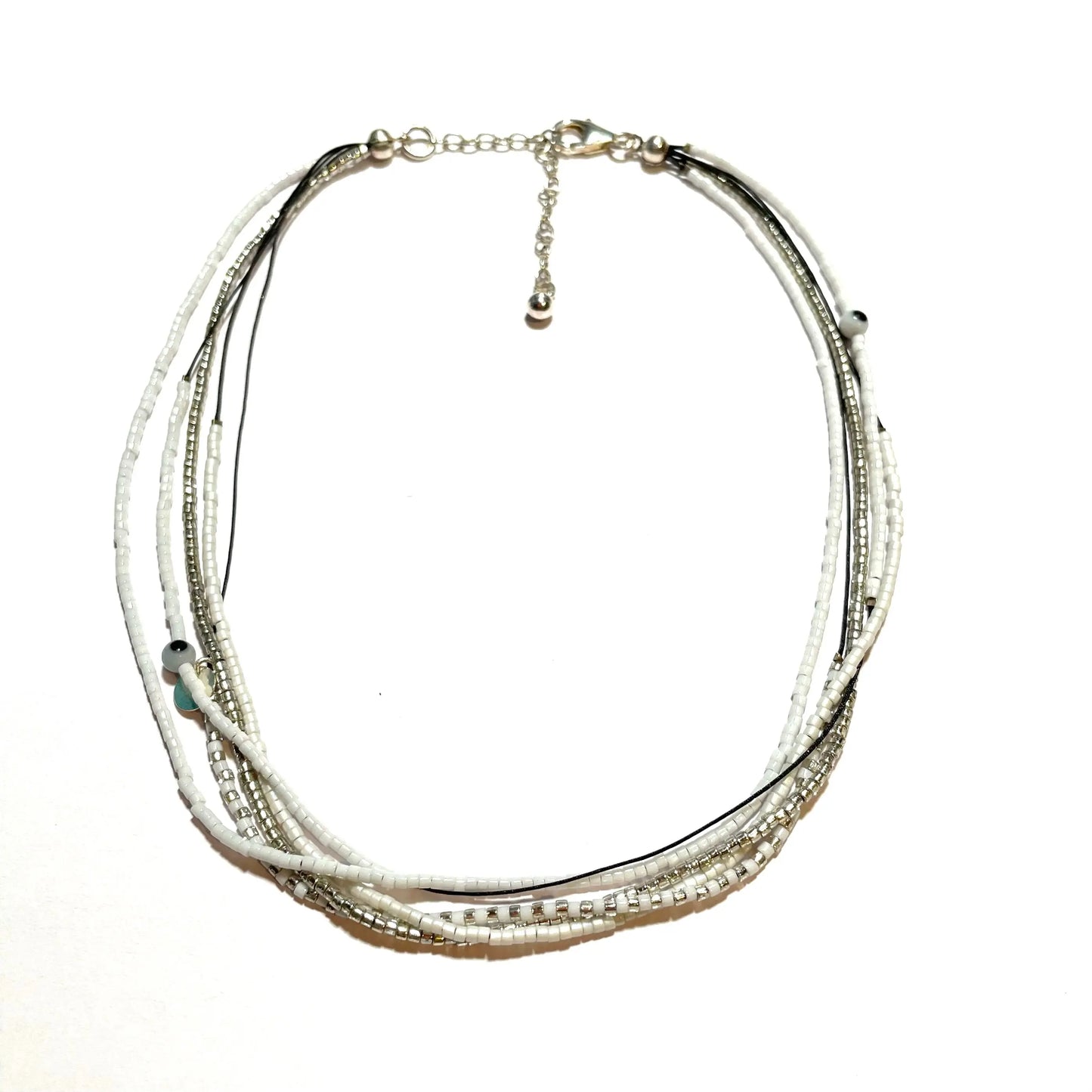Manchette multi tours en Argent 925 "Eyes White" - Mahana Bijoux