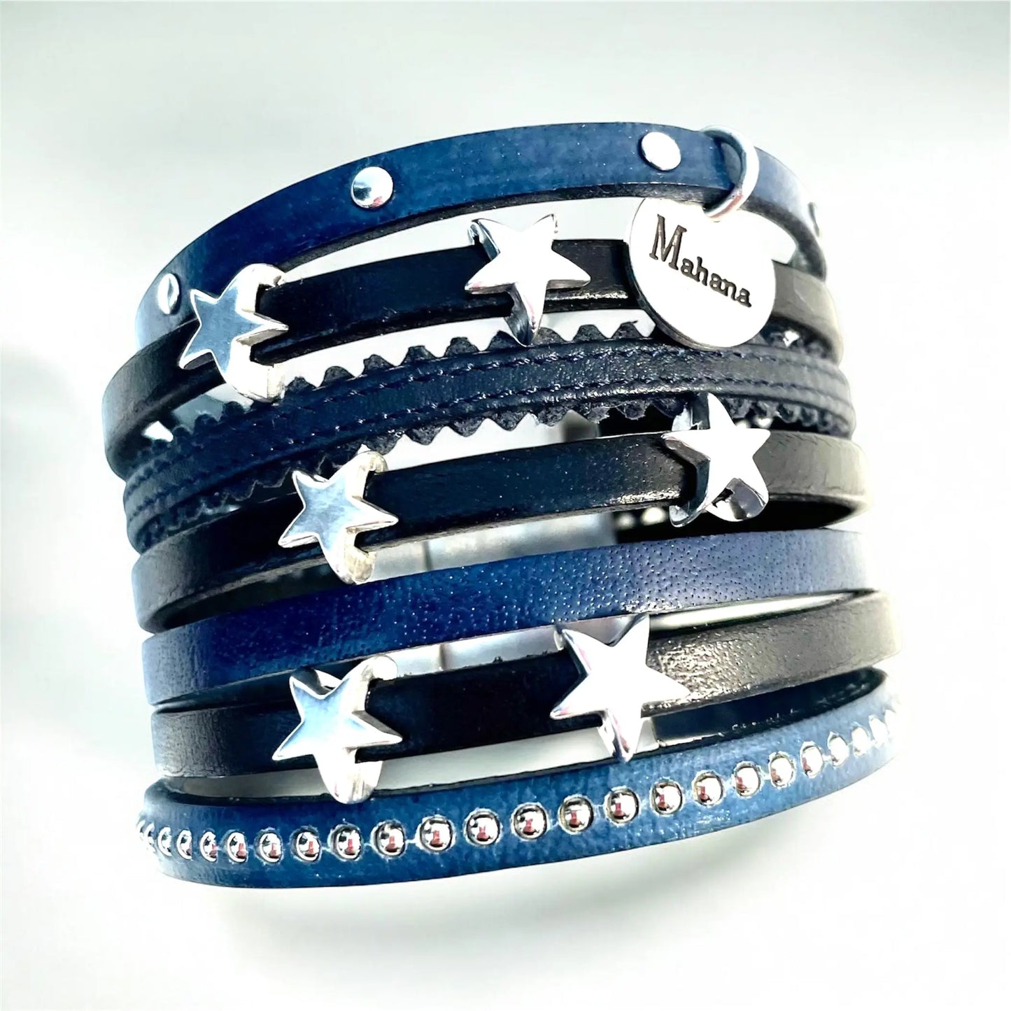 Manchette en cuir Stars "Blue Jean"