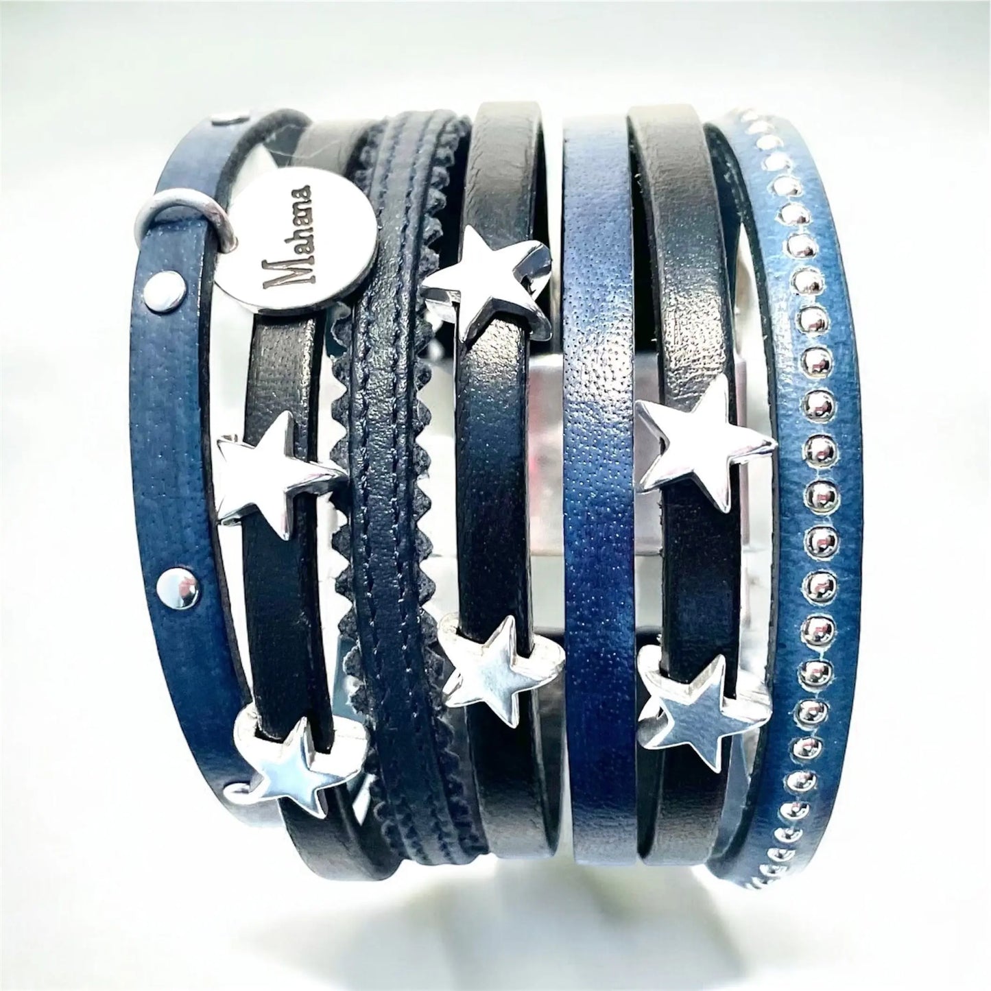 Manchette en cuir Stars "Blue Jean"