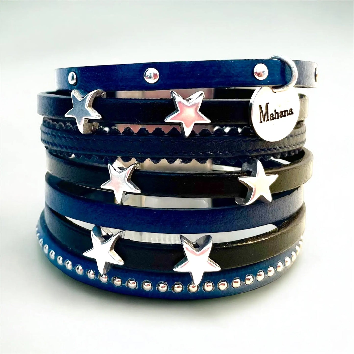 Manchette en cuir Stars "Blue Jean"