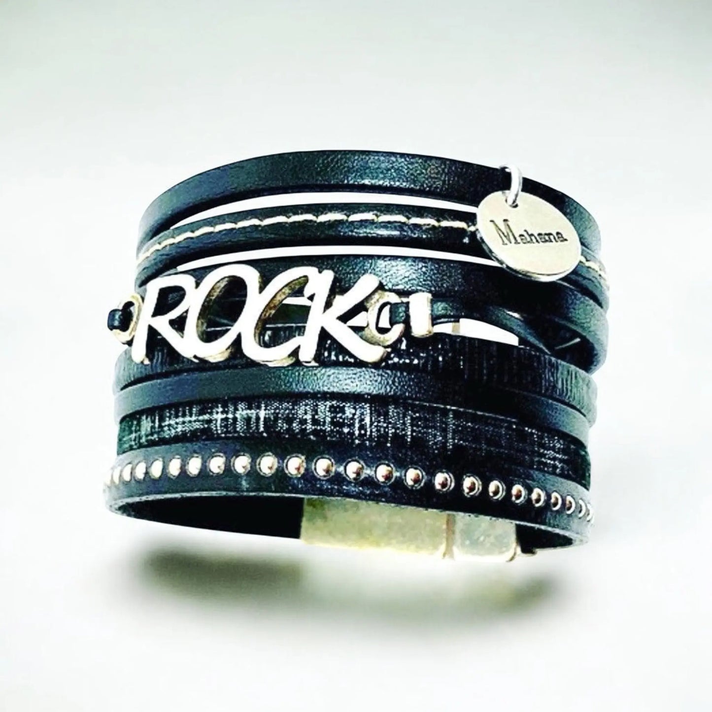 Manchette en cuir Noir Rock