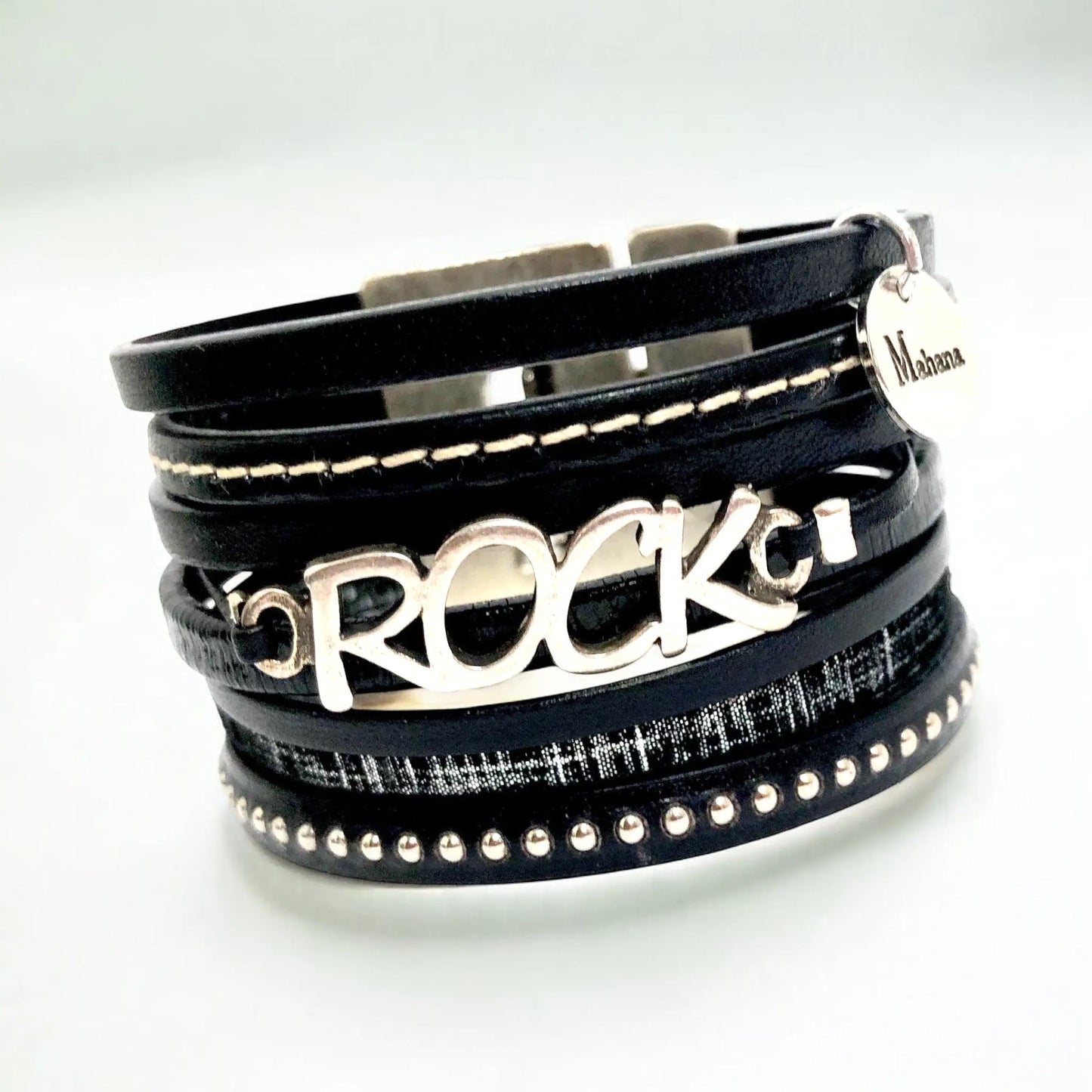 Manchette en cuir Noir Rock