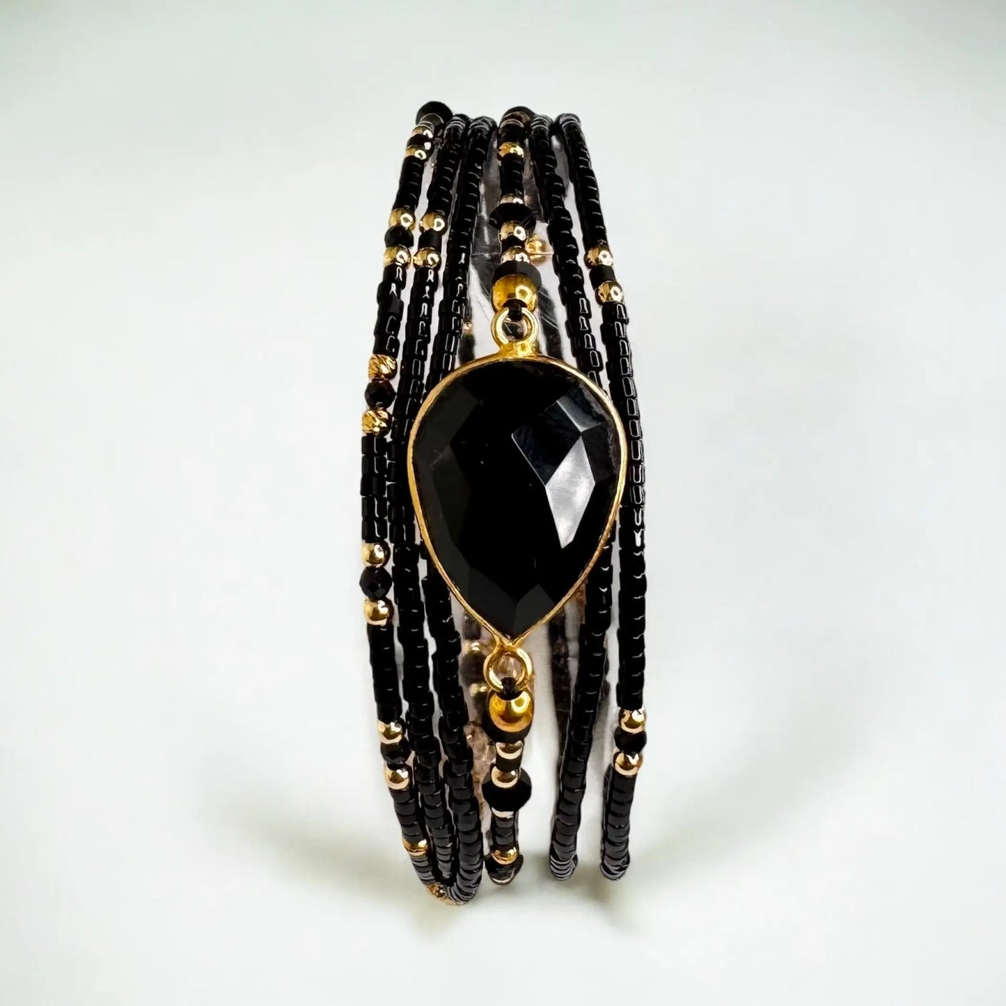 Bracelet multi liens en vermeil et véritable onyx sertie