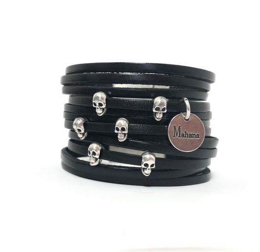 Bracelet en cuir Skull - Mahana Bijoux 