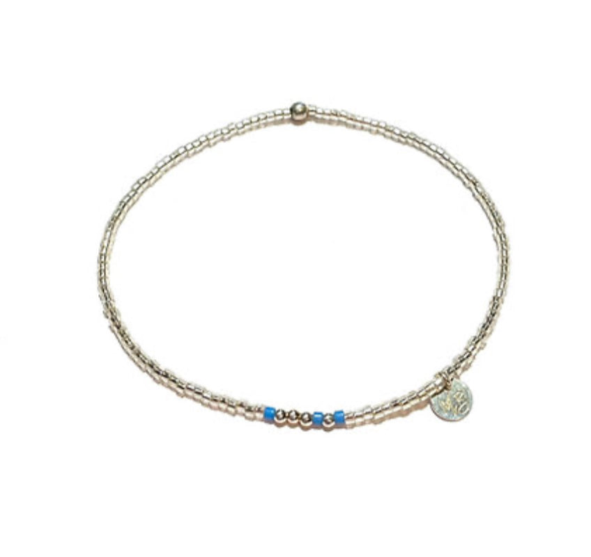 Bracelet Elastique Argent 925 Miyuki argent et Bleu Roi