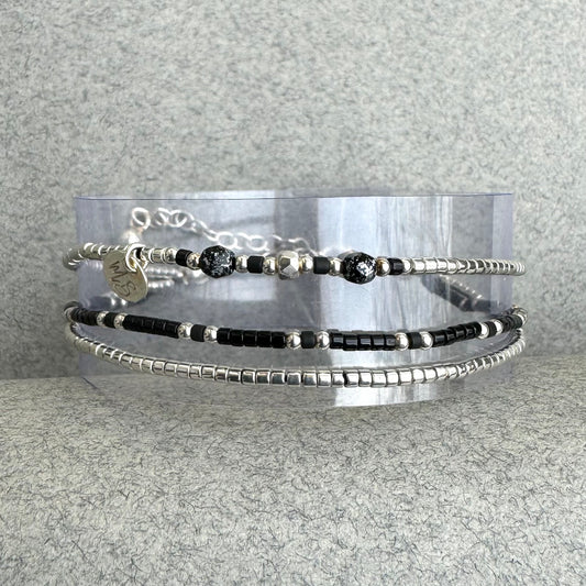 Bracelet 3 rangs en argent 925 “Black II” - Mahana Bijoux 