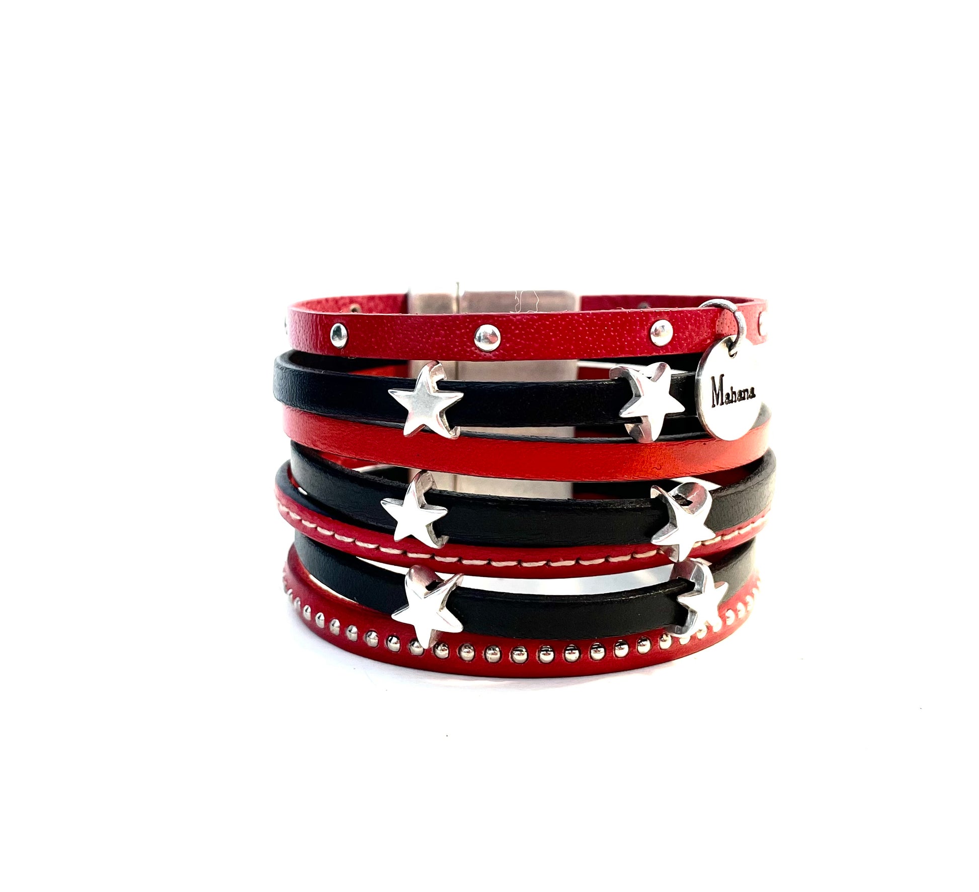 Manchette Lucky Stars noir et rouge - Mahana Bijoux 