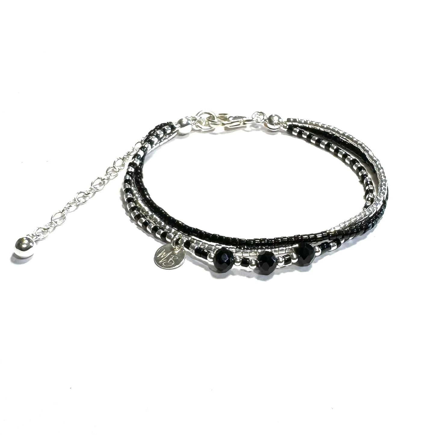 Bracelet 3 rangs en argent 925 | Noir et argent