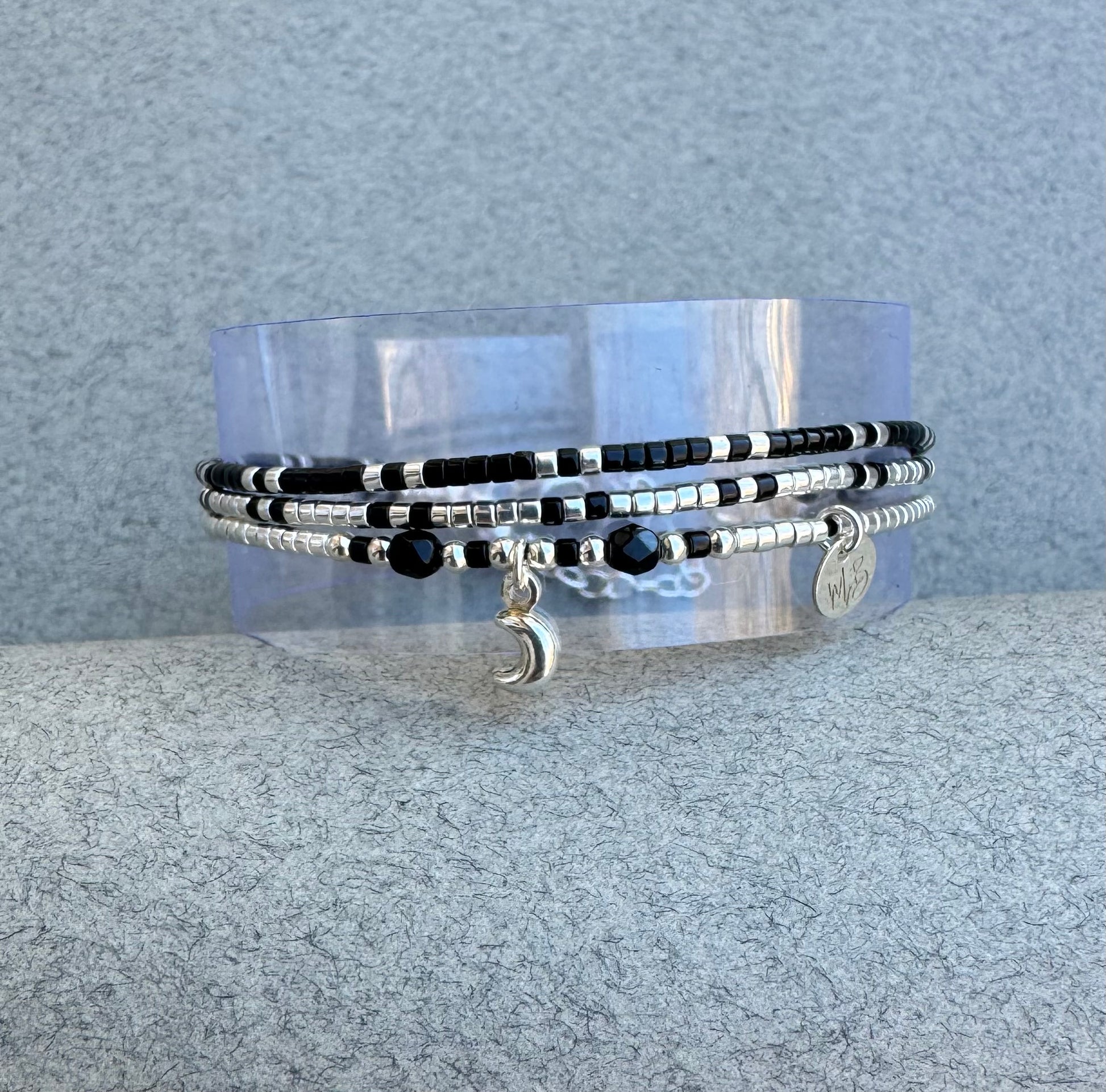 Bracelet 3 rangs noir et argent 925 “Luna I ” - Mahana Bijoux 