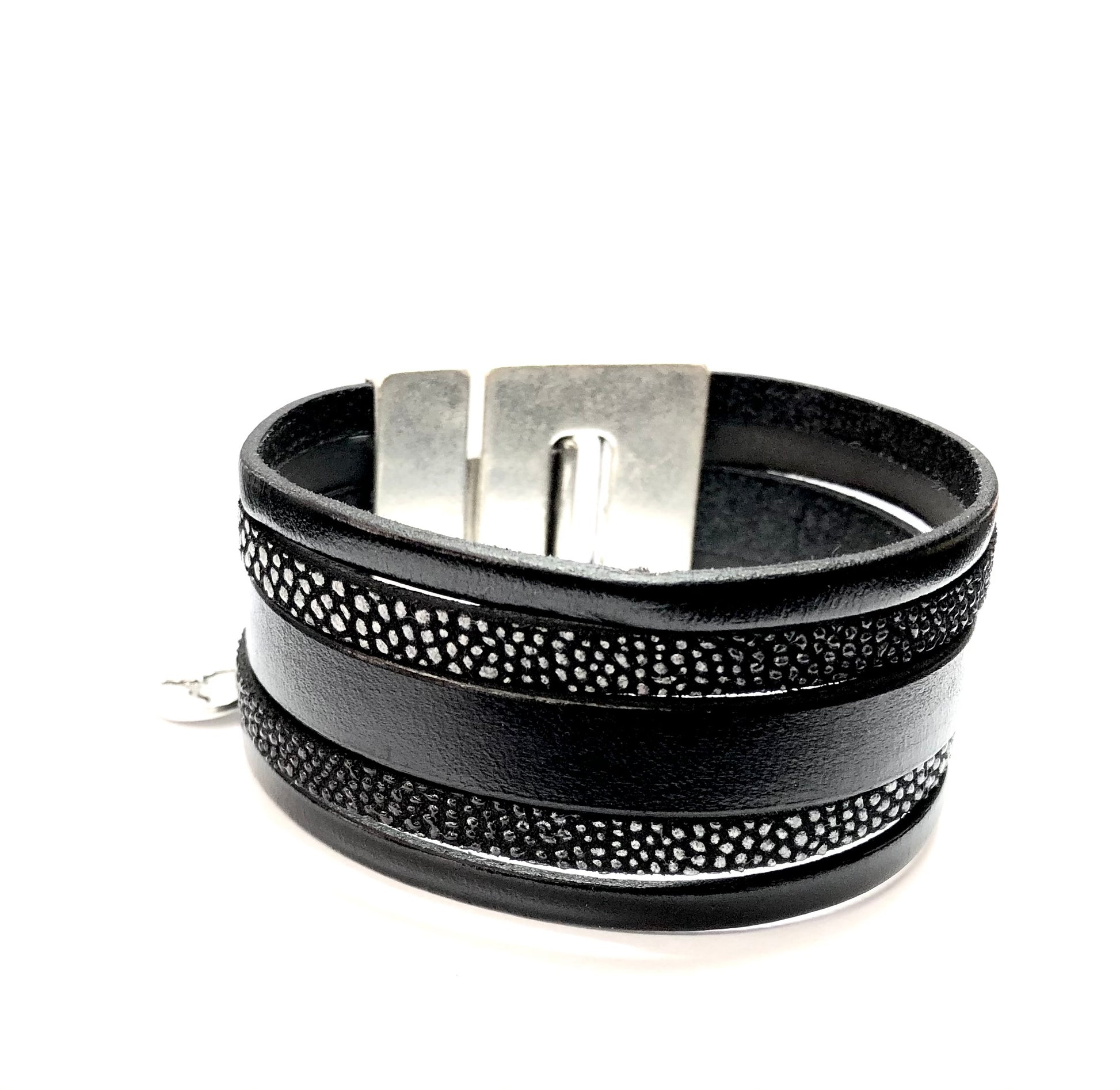 Bracelet en cuir noir “Gabin” - Mahana Bijoux 