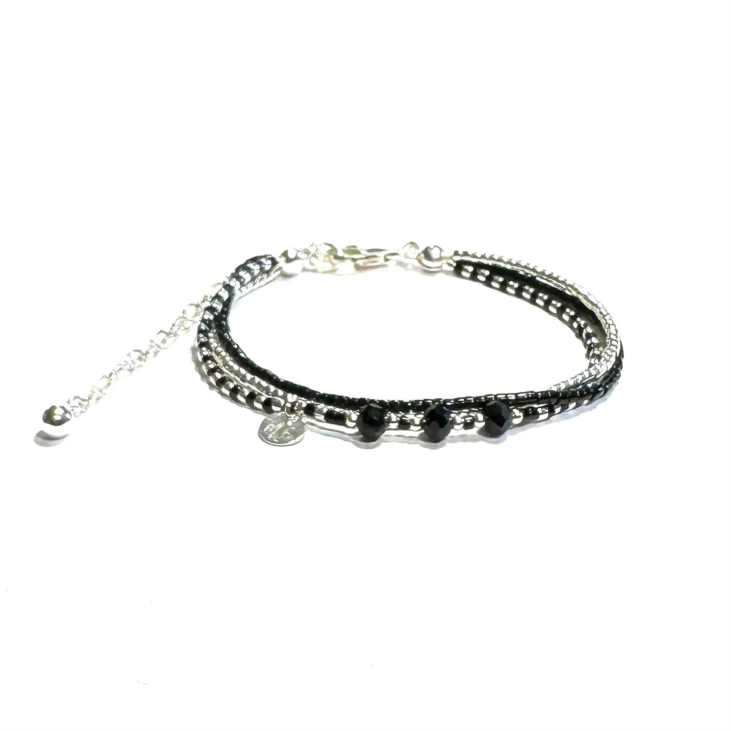 Bracelet 3 rangs en argent 925 | Noir et argent