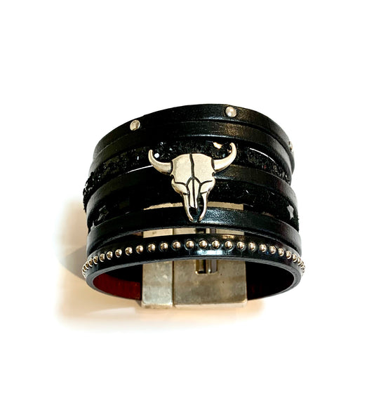 Manchette | Bracelet en cuir Buffalo Skull