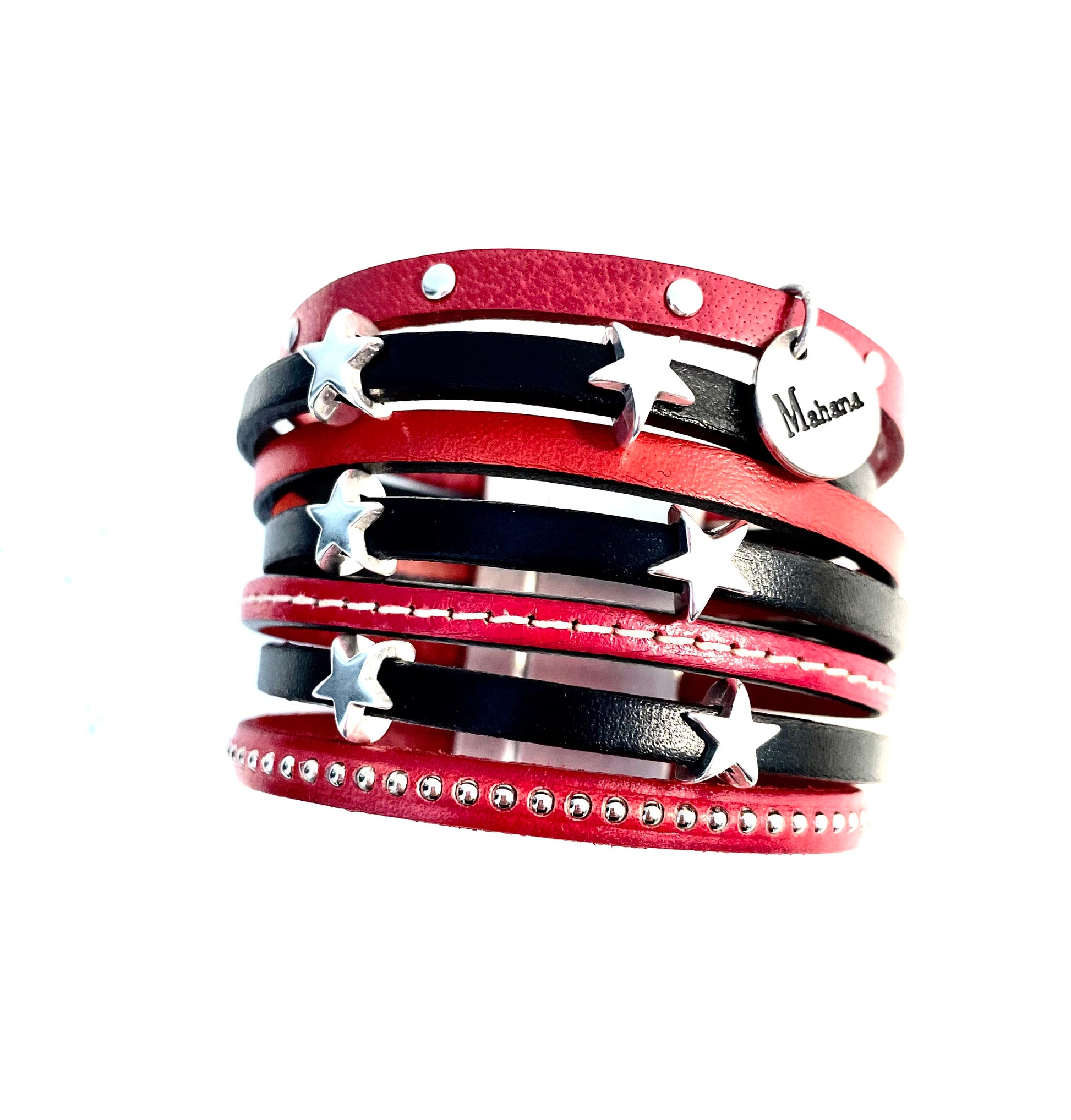 Manchette Lucky Stars noir et rouge - Mahana Bijoux 