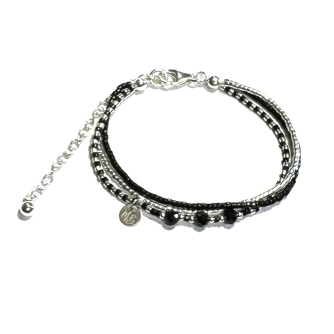 Bracelet 3 rangs en argent 925 | Noir et argent