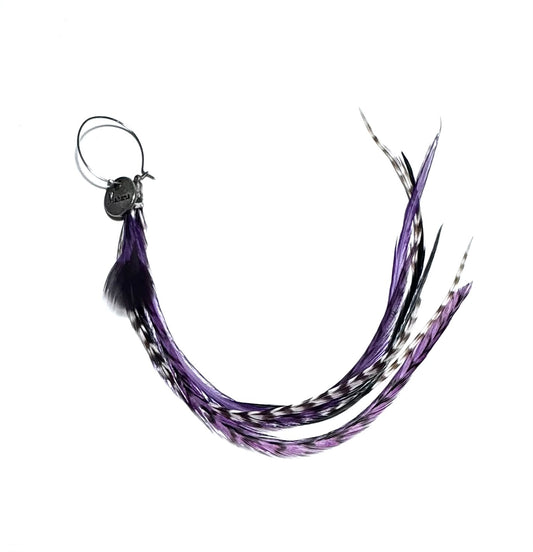 Boucle d’oreille en plumes violet/noir/blanc