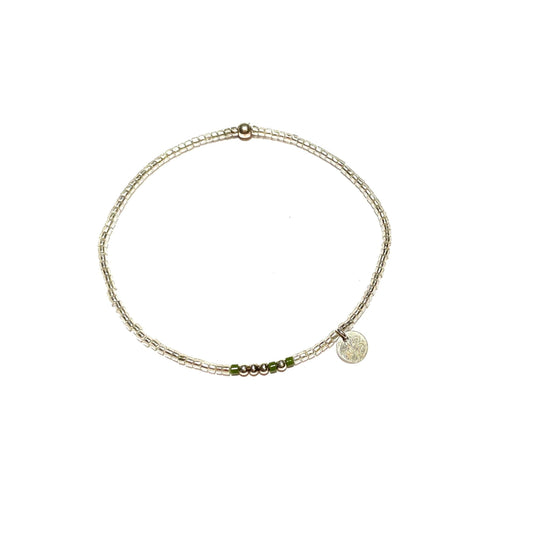 Bracelet Elastique Argent 925 et Miyuki Vert bouteille - Mahana Bijoux 