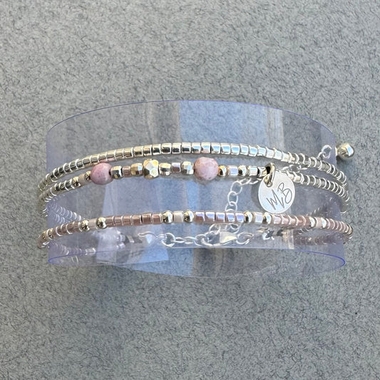 Bracelet 3 rangs en argent 925 “Sweet Pink ” - Mahana Bijoux 