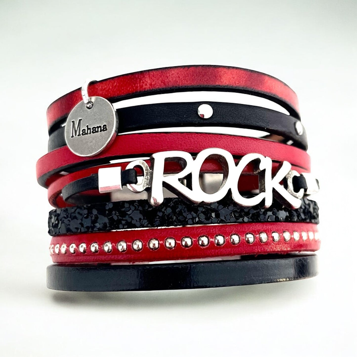 Bracelet Rock en cuir rouge “Rolling S“