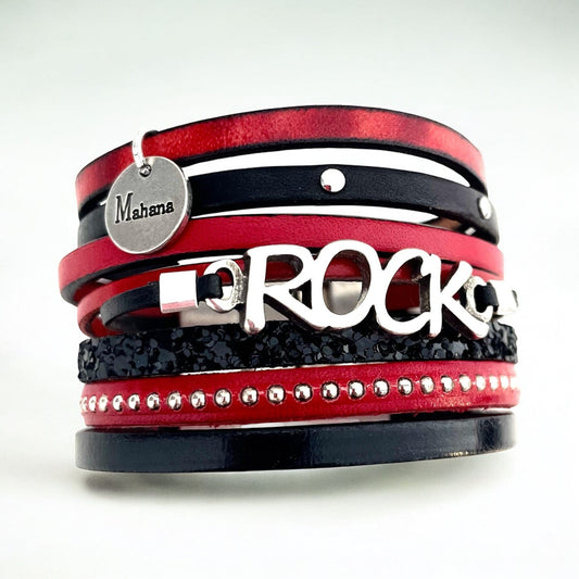 Bracelet Rock en cuir rouge “Rolling S“