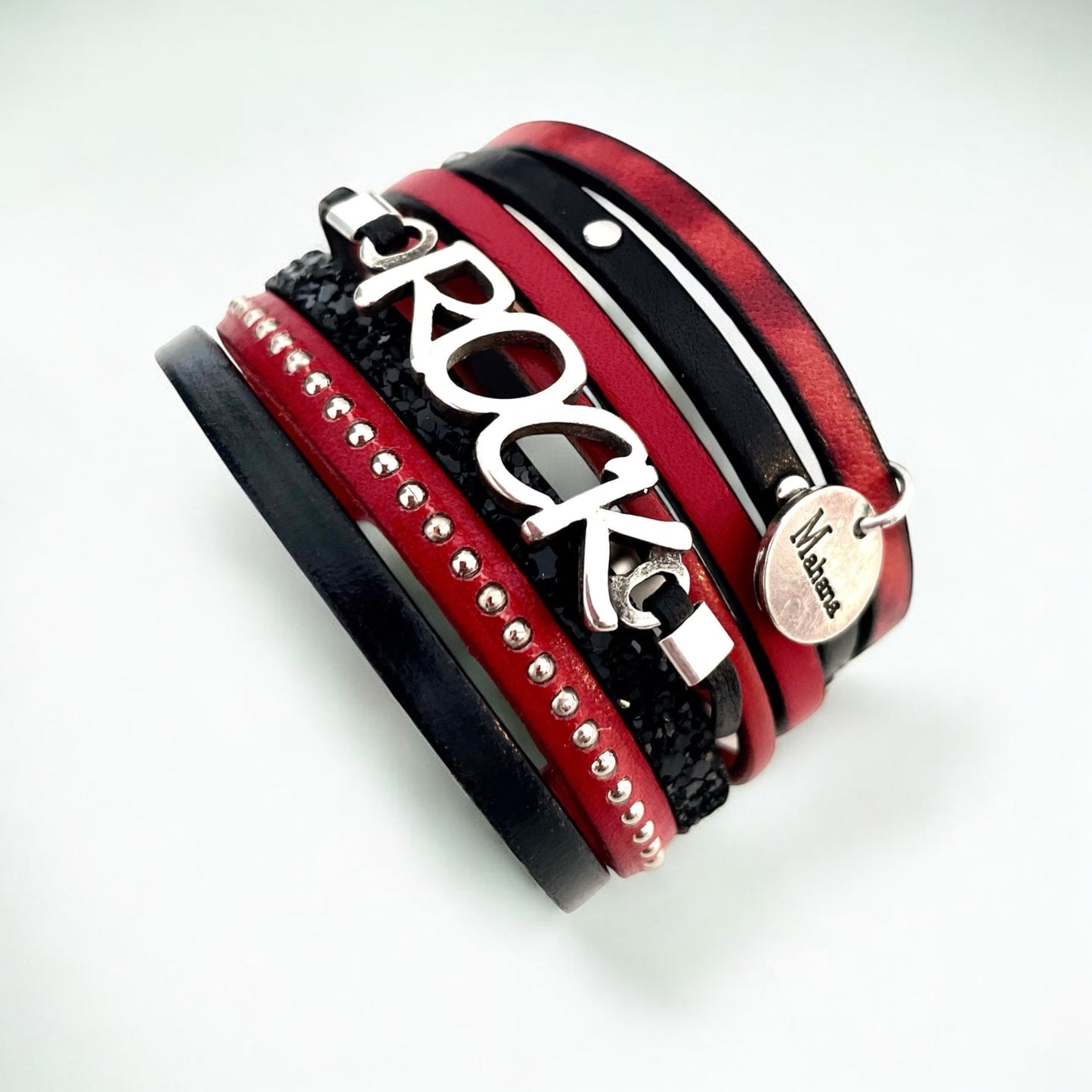 Bracelet Rock en cuir rouge “Rolling S“