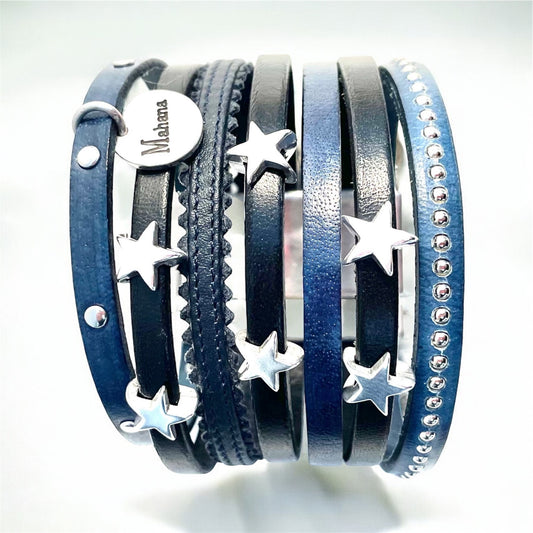 Manchette en cuir Stars "Blue Jean"
