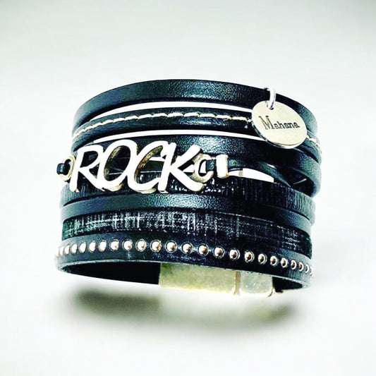 Manchette en cuir Noir Rock
